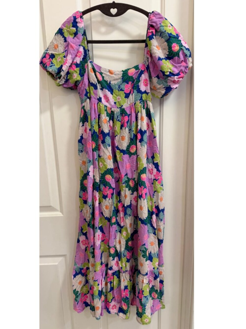 STORIA Spring Floral Puff Sleeve Midi Dress S